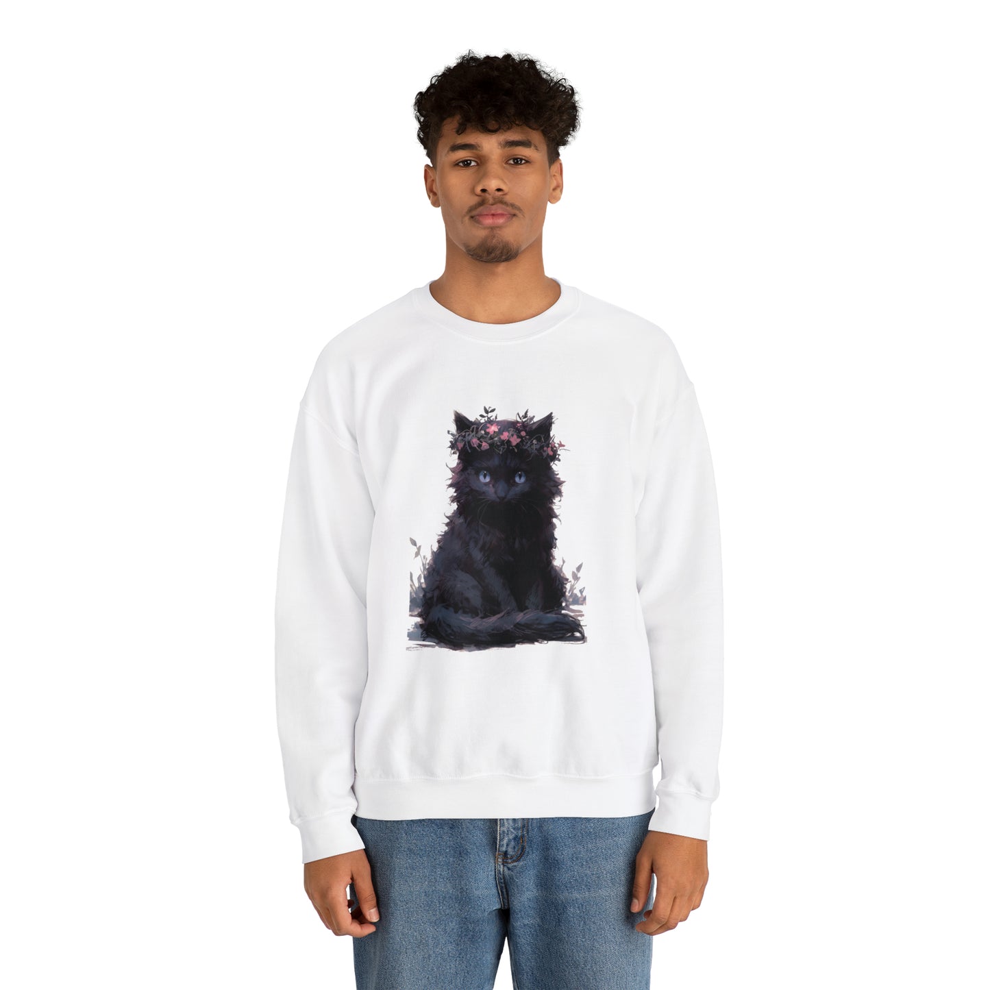 Cat, Black, Women's and Men's Unisex, Crew Neck Sweatshirt