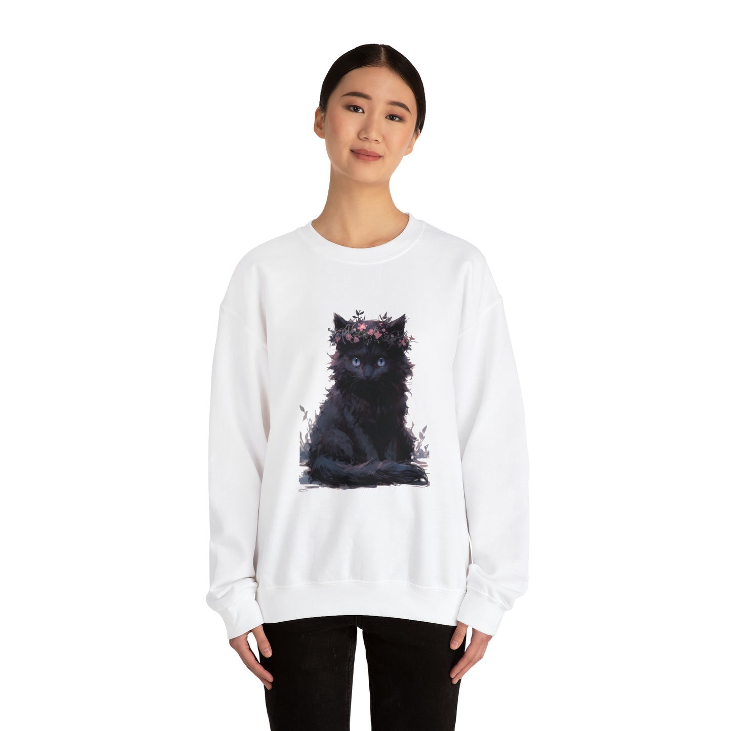 Cat, Black, Women's and Men's Unisex, Crew Neck Sweatshirt